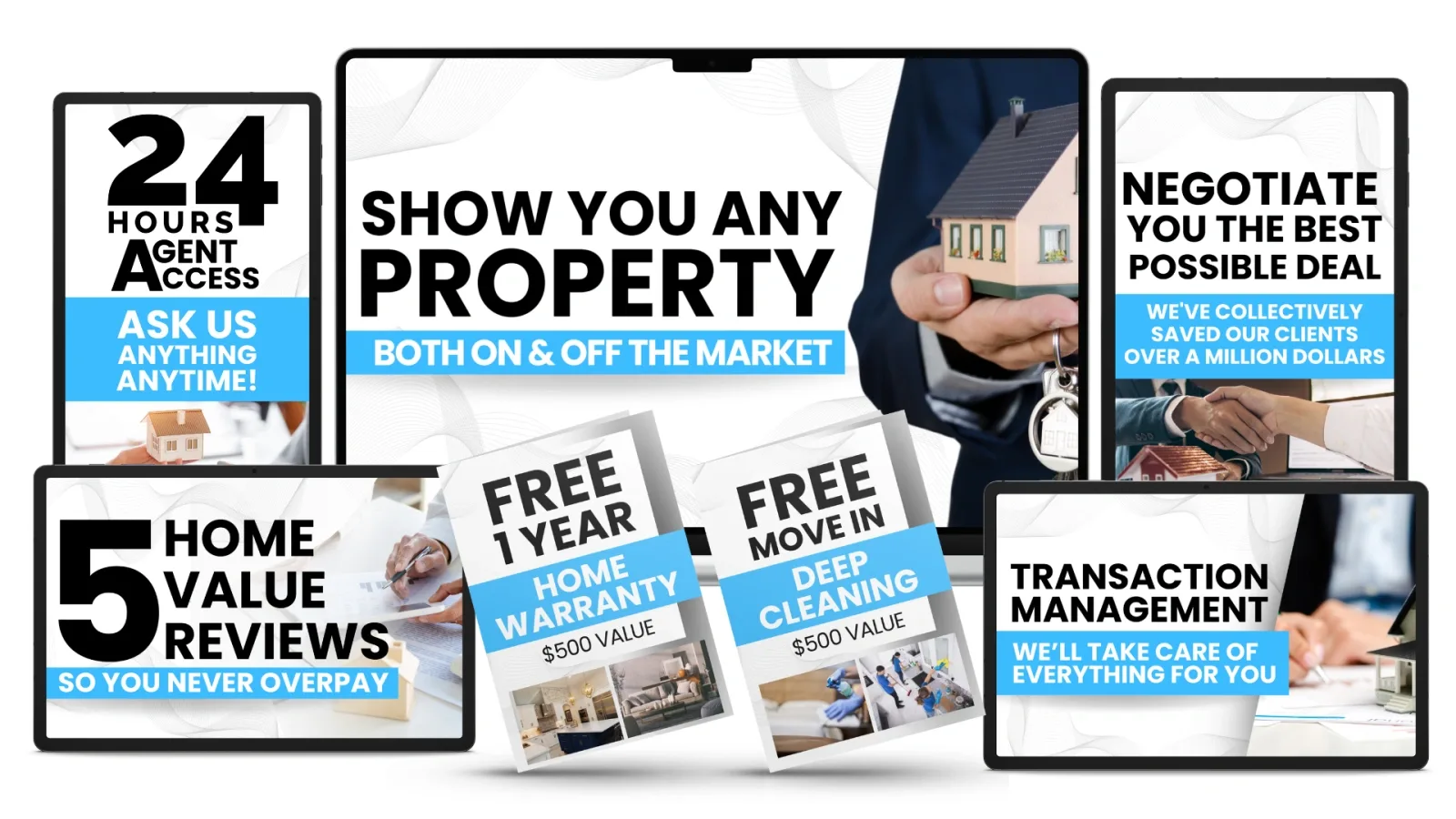Hanson Capital client bonuses: 24 hour agent access, home value reviews, free home warranty, free move-in deep cleaning, transaction management
